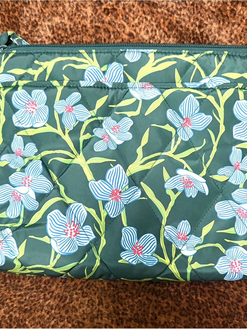 Vera Bradley Dark Green Quilted Floral Crossbody with Blue Flowers